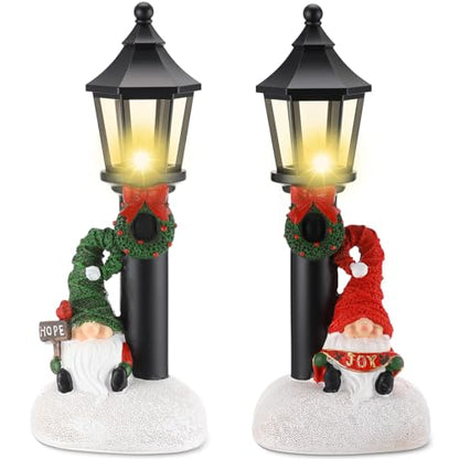 Lighted Christmas Gnome Decor Set - Resin Holiday Centerpieces, 10 Inches