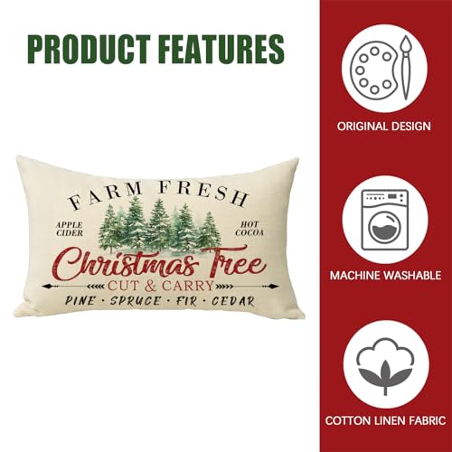 Christmas Tree Lumbar Pillow Cover 12x20 Inches - Festive Decorative Cushion with Hidden Zipper - Pack of 1