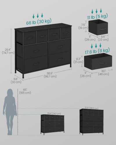 SONGMICS Ink Black Wide Dresser with 8 Fabric Drawers and Steel Frame - 11.8"D x 38.9"W x 29.4"H