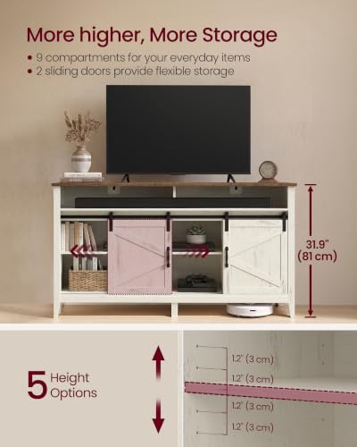 VASAGLE Farmhouse TV Stand for 65 Inch TV, Rustic White & Honey Brown