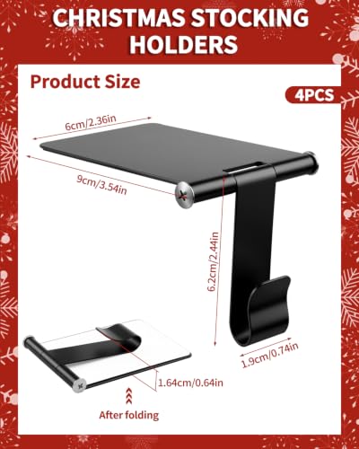 Christmas Stocking Holders for Mantle - Black 4 Pack, No-Damage Adhesive Hooks