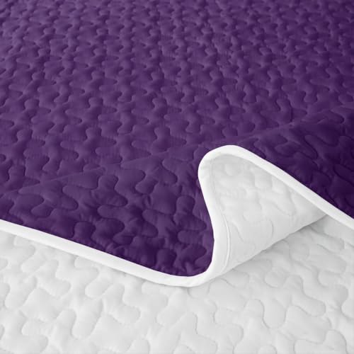 Feelyou Deep Purple Twin Size Quilt Set - Solid Color Bedspread Coverlet for All Seasons