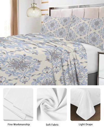 King Size Flat Sheet - Ornate Mandalas Soft Microfiber Bedding with Variations