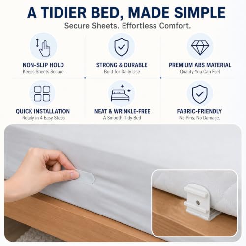 White Bed Sheet Holders 4PCS Fitted Sheet Grippers Corner Bed Anchors