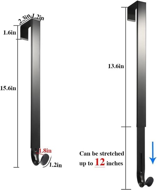 Linwnil Wreath Hanger - Adjustable 14-26 Inch Heavy Duty Hook for Front Door | Black, 20LB Capacity