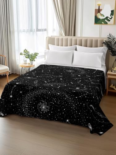 Black Starry Sky Queen Size Flat Sheet - Wrinkleproof Cooling Microfiber Bedding Variation of Black / Queen 90x102
