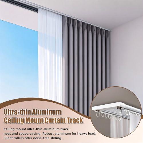 White Aluminum Double Curtain Track 6ft No-Drill Ceiling Mount