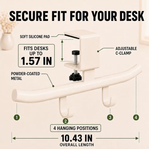 Desk Bag Hook Clamp for Purse Purse Holder Desk Organizer White
