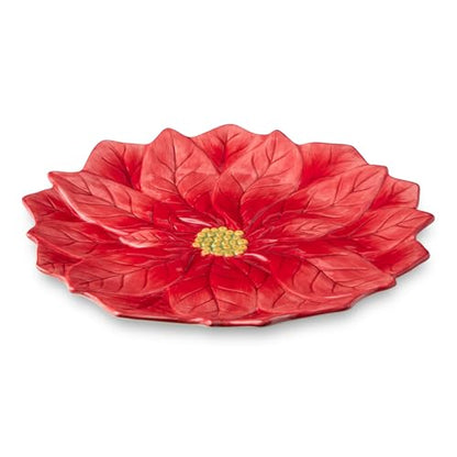 Holiday Poinsettia Serving Platter - 13-Inch Red Floral Decor for Christmas Table