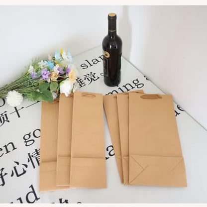 Brown Kraft Paper Wine Gift Bags with Handles - 6 Pack for Bottles