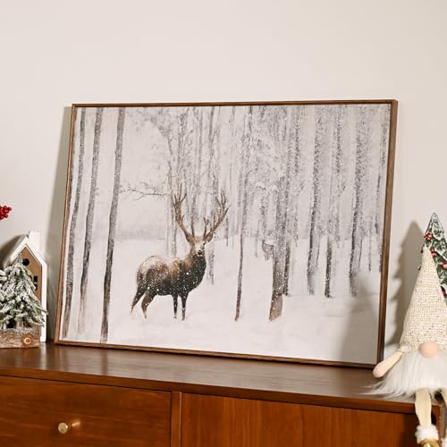 Christmas Canvas Wall Art Reindeer Scene 20x28 Inch Holiday Decor for Living Room
