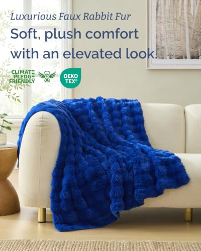 Kids Size Faux Fur Bubble Throw Blanket - Royal Blue, 43x55 Inches