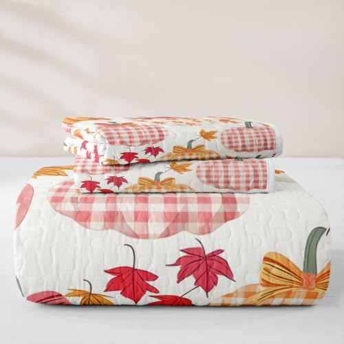 Homewish Fall Pumpkin Kids Twin Quilt Set Bedspread with Pillow Sham - Bedroom Decor