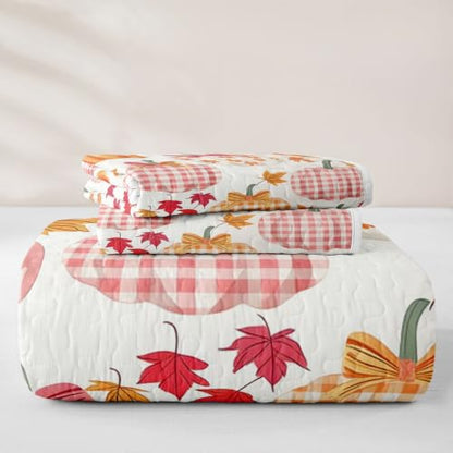 Homewish Fall Pumpkin Kids Twin Quilt Set Bedspread with Pillow Sham - Bedroom Decor