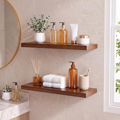 Dark Walnut 24 Inch Solid Pine Floating Shelves Set of 2 Wall Storage