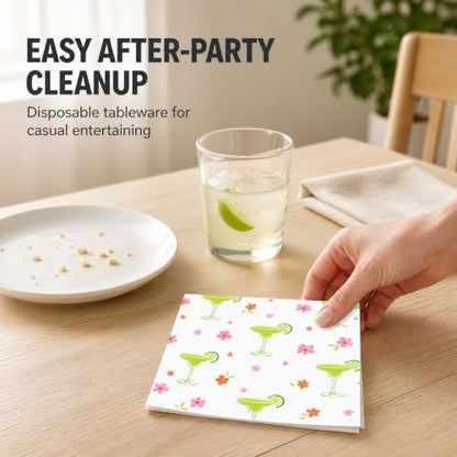 50pcs Lime Green Margarita Floral Napkins - Disposable Cocktail Party Supplies