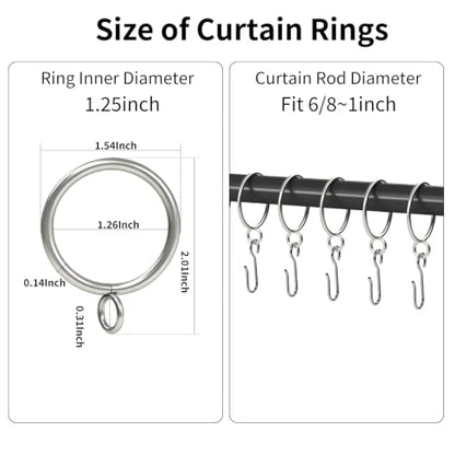 20 Pcs Curtain Rings with Clips - 1.26 Inch Inner Diameter, Matte Silver, 20 Pack