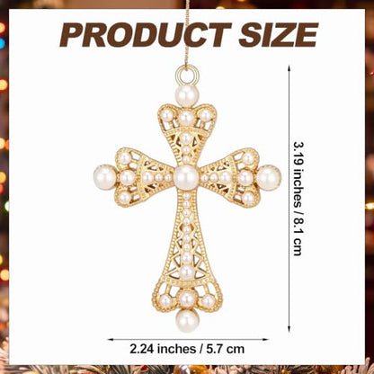 24 Pcs Pearl Cross Christmas Decorations Religious Ornaments - Gold, 3.58 Inches