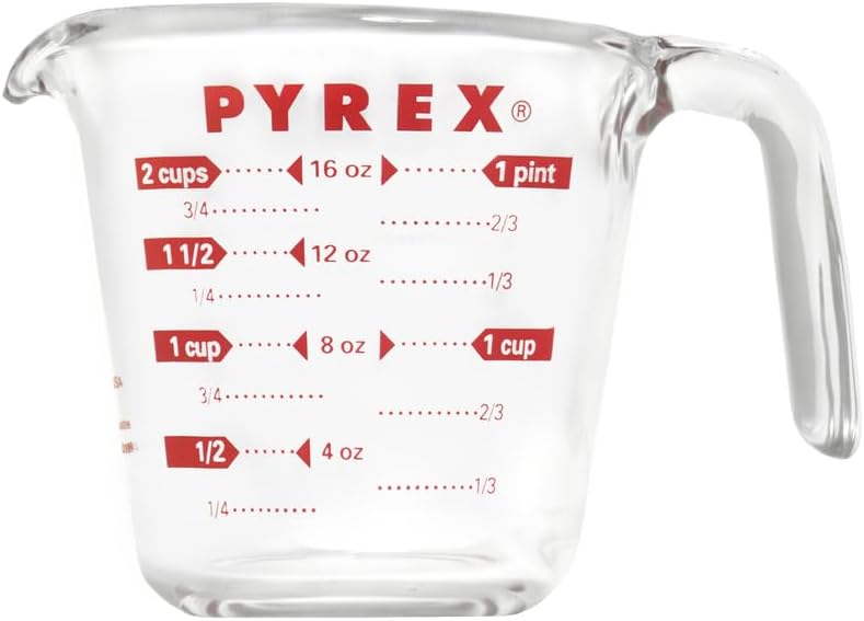 Pyrex Measuring Cup - Clear Design with Red Graphics | 1 Quart Capacity