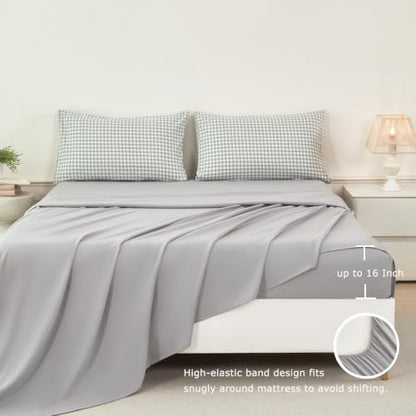 Gray Gingham Bed in a Bag King Size Comforter Set - 5 Pieces