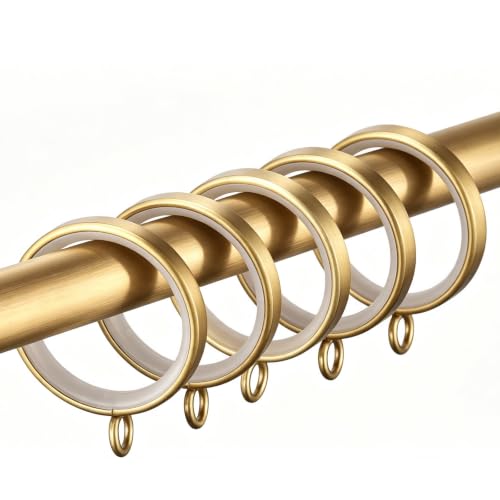 18 pcs Brushed Gold Curtain Rings with Clips, 1-5/8 Inch Quiet Drapery Rings