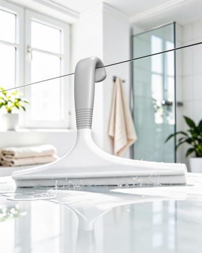Gray and White 10-Inch Shower Squeegee for Glass Doors with Hook - No Squeak, Streak-Free Cleaning