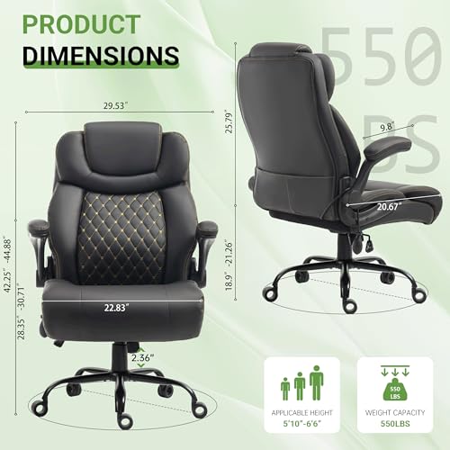 Big & Tall Office Chair with Air Lumbar Support, Breathable Wide Seat Black