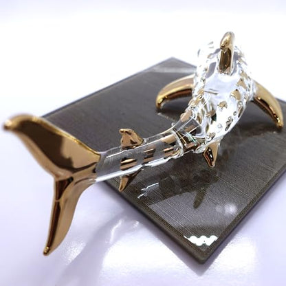 Whale Shark Miniature Glass Figurine - Hand Blown Sea Animal Decor, 5.5 Inches, Clear Gold