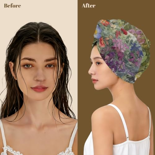 Microfiber Hair Towel Wrap with Vintage Floral Design - Fast Absorbent & Secure Fit
