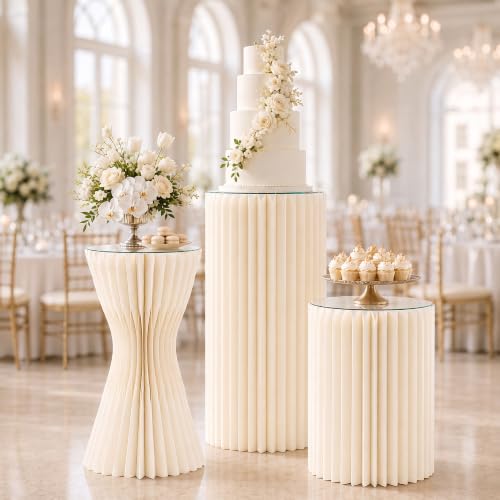 Foldable Cake Pedestal Stands Set of 3 - Recyclable Cardboard & Acrylic Display