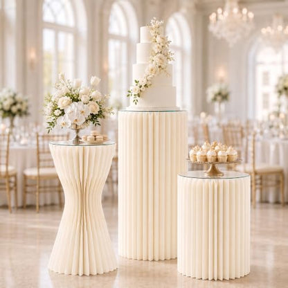 Foldable Cake Pedestal Stands Set of 3 - Recyclable Cardboard & Acrylic Display