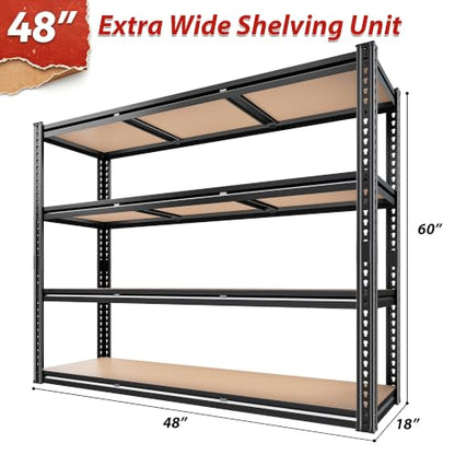 48-Inch Heavy Duty Garage Shelving Unit 2200LBS Capacity, 4-Tier Storage Rack with Adjustable Shelves