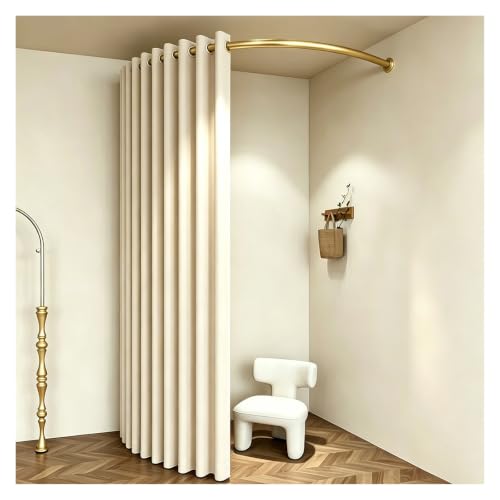 C Shaped Curtain Rod Set with Blackout Partition Curtain - Gold, 120cm