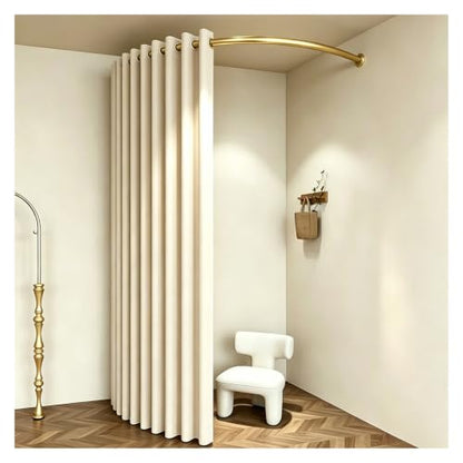 C Shaped Curtain Rod Set with Blackout Partition Curtain - Gold, 120cm