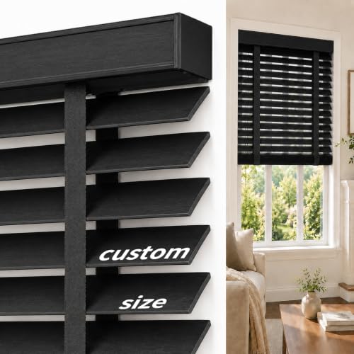 Custom Size Solid Wood Blinds for Indoor Windows - Black-5310
