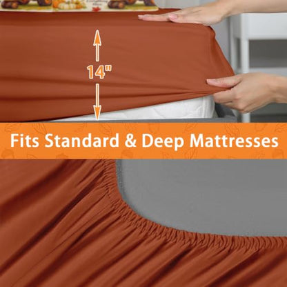 King Size Fall Comforter Set with Pillowcases and Sheets - Soft Cozy Bedding