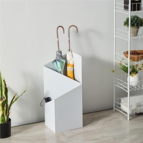 White Umbrella Stand with Removable Drip Tray, Iron Entryway Organizer