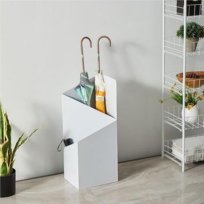 White Umbrella Stand with Removable Drip Tray, Iron Entryway Organizer