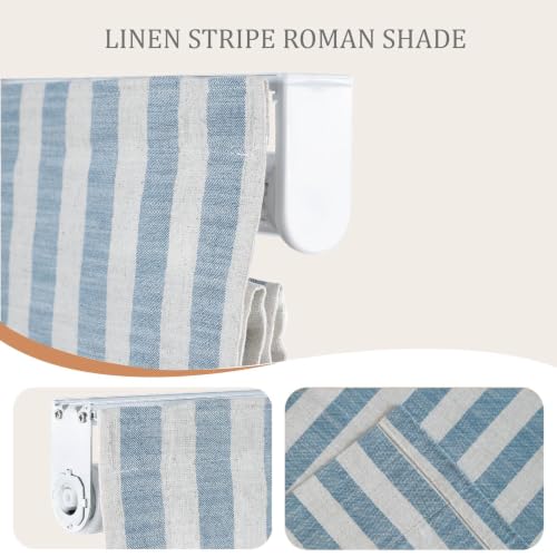 Blue White Striped Linen Roman Shade - Customized, 1 Panel, Cordless