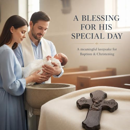 God Bless Cross Baptism Gift for Boy - Handmade Christian Wall Decor - Variation of N1