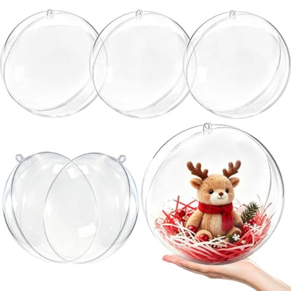 Large Clear Christmas Ornaments Balls - Fillable 6.3 Inch Jumbo Set of 4 - DIY Holiday Decor