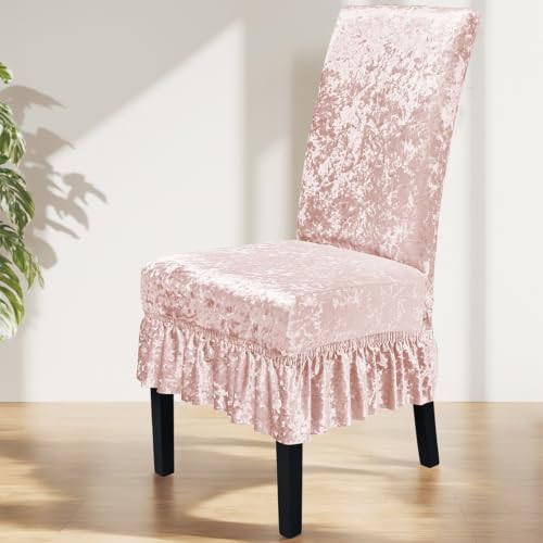 Pink American Style Suede Dining Chair Cover with Skirt Full Coverage