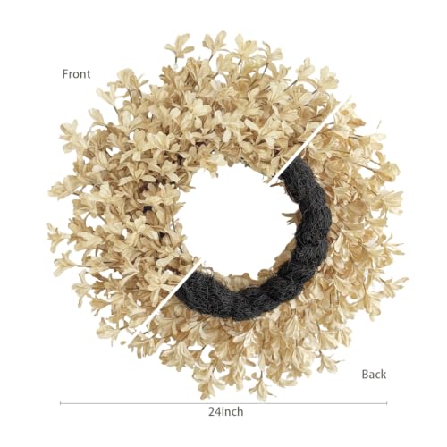 Beige Fall Wreath for Front Door - 24 Inch Autumn Forsythia Decor - GinzeTop