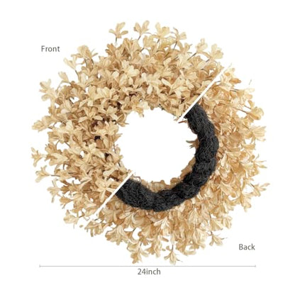Beige Fall Wreath for Front Door - 24 Inch Autumn Forsythia Decor - GinzeTop