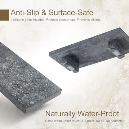 Marble Stone Pedestal Tray Stand for Vanity Bathroom Kitchen Decor - Gray Black, 8.6 x 4 Inches