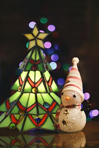 Tiffany Style Stained Glass Accent Table Lamp for Home Decor, Christmas Tree, 7.5 inch
