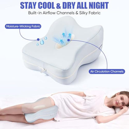 Memory Foam Knee Pillow for Side Sleepers - Ergonomic Support Cushion for Hip & Back Pain Relief