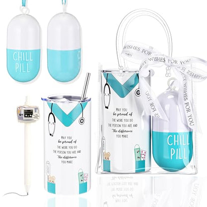 Cute Pharmacy Nurse Gift Set with 12oz Tumbler, Pen & Ornament - Blue