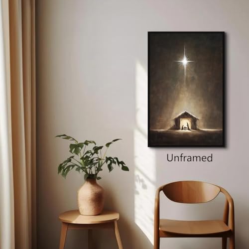 Unframed Christmas Nativity Scene Canvas Wall Art - Baby Jesus with Star of Bethlehem, 24x36 Inches, Religious Holiday Decor