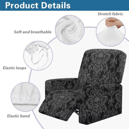 Gothic Skull Lazy Boy Recliner Cover 4-Piece Halloween Damask Variation